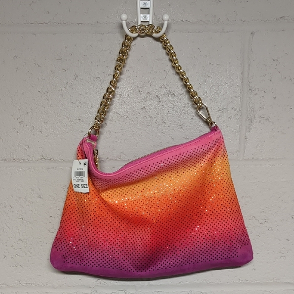 Ombre Slouchy Chainlink Strap Clutch Small Shoulder Bag NWT - Picture 2 of 6